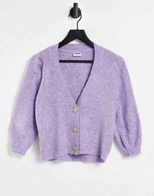 Noisy May cardigan with puff sleeves in lilac-Purple