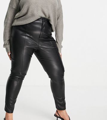 In The Style Plus x Lorna Luxe contoured leather look leggings in black
