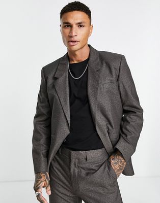 ASOS DESIGN power shoulder suit jacket with elastic waist in brushed gray