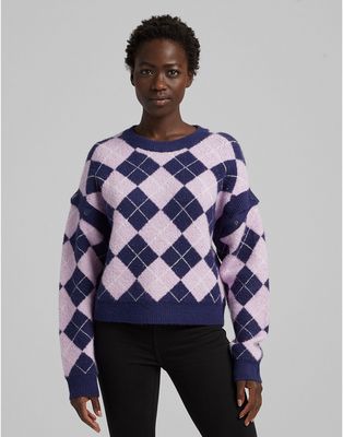 Bershka check sweater with detachable sleeves in multi