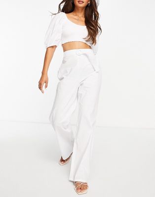 Fashion Union beach pants with belt detail set in white