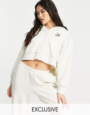 Puma boxy cropped zip through hoodie in off white - exclusive to ASOS