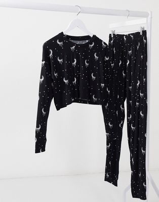 Brave Soul moon long pants pajama set-Black