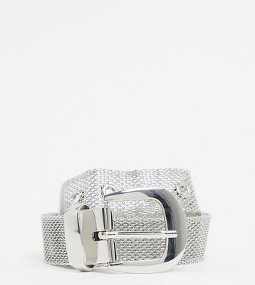 My Accessories London Exclusive waist and hip jeans belt in silver mesh