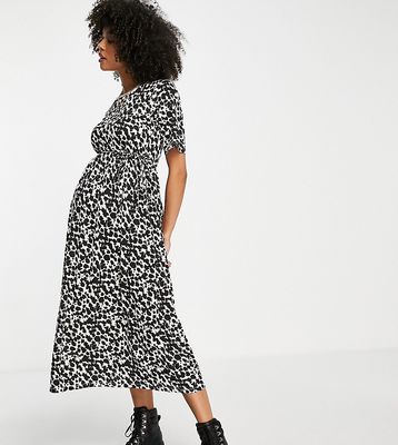 River Island Maternity printed smock wrap midi dress in black
