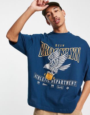 ASOS DESIGN oversized t-shirt in navy with collegiate front print-Blue