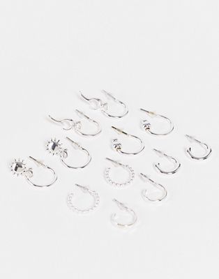 Monki 6 pack drop earrings in silver