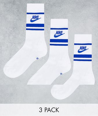 Nike Essential 3 pack socks in white/blue