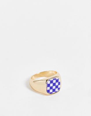 Monki chunky checkerboard ring in gold