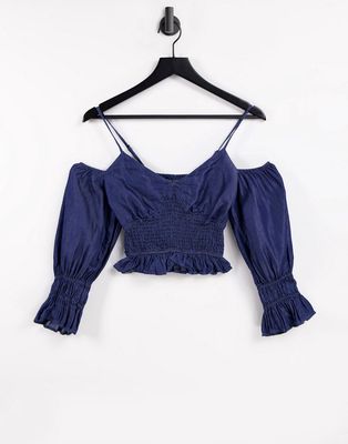 Urban Bliss sheered off shoulder top in blue-Blues