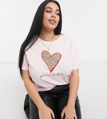 River Island Plus leopard heart graphic t-shirt in pink