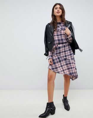 Vero Moda asymmetric check mini skirt-Multi