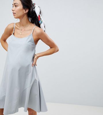 ASOS DESIGN Maternity Trapeze Swing Lace Up Back Midi Sundress-Blue