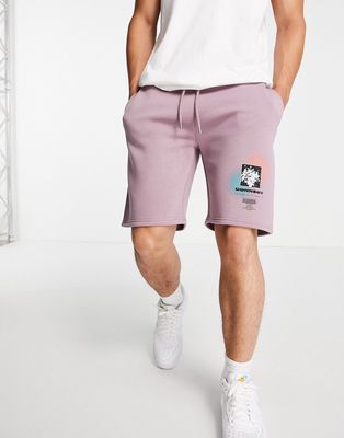 Topman connect print shorts in lilac - part of a set-Purple
