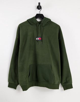 Tommy Jeans badge polar fleece hoodie relaxed fit in green