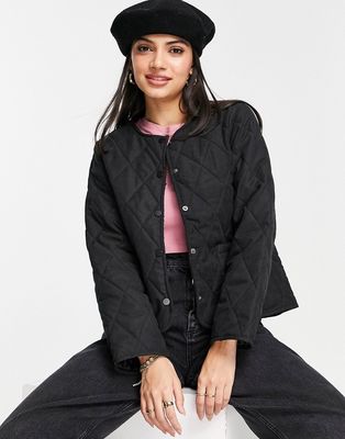 Pieces quilted cropped jacket in black
