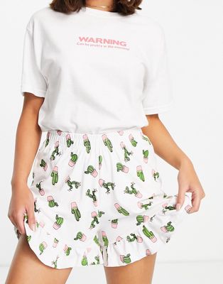 Heartbreak warning cactus pajama set in white