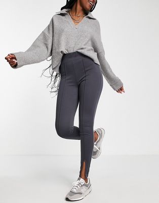 Vila structured high waist leggings with pintuck and split front in dark gray