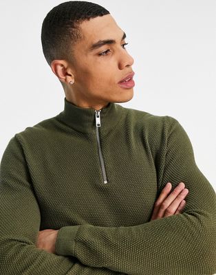 Only & Sons quarter zip sweater in textured green