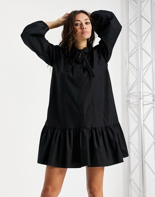 Topshop poplin chuck on shirtdress in black
