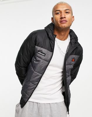 ellesse blocked puffer jacket In black and gray
