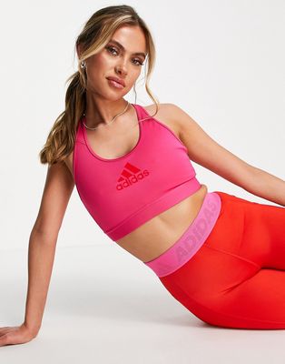 adidas Training medium support bra with mesh back in bright pink