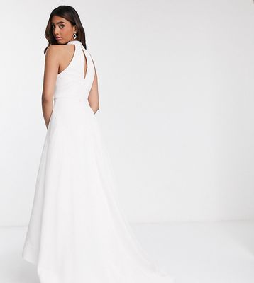 Bariano bridal high low mesh maxi dress with pockets in ivory-White