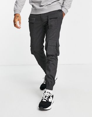 Topman skinny smart cargo pants with multi pockets in charcoal-Grey