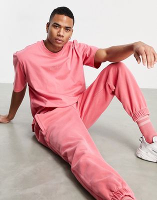 adidas Originals Premium Sweats overdyed ribbed T-shirt in hazy pink