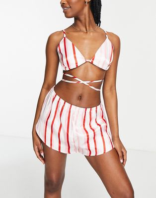Vero Moda satin strap detail pajama set in pink & white stripe