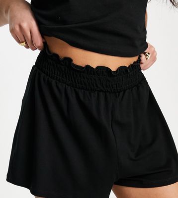 ASOS DESIGN Petite shirred waist short in black