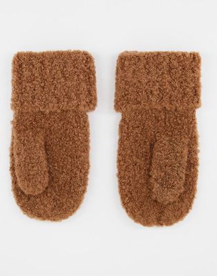 AllSaints knitted mittens in caramel-Neutral
