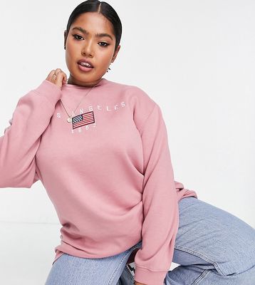 Daisy Street Plus relaxed sweatshirt with Los Angeles print in pink-Neutral