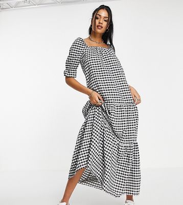 ASOS DESIGN Tall tiered maxi smock dress in mono gingham-Multi