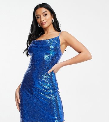 Collective the Label Petite exclusive backless sequin dress in blue
