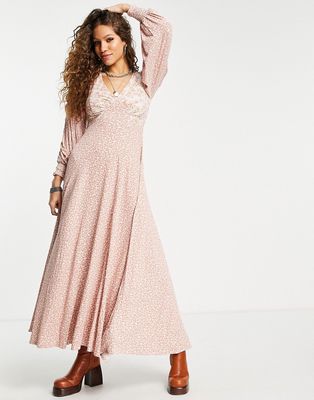 Free People Love Story floral print maxi dress in pink and ivory-Multi