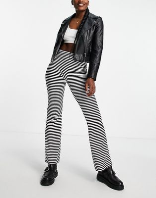 Pieces high waisted flared pants in black & white stripe-Multi