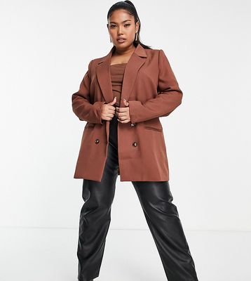 In The Style Plus x Perrie Sian double breasted blazer in chocolate - part of a set-Brown