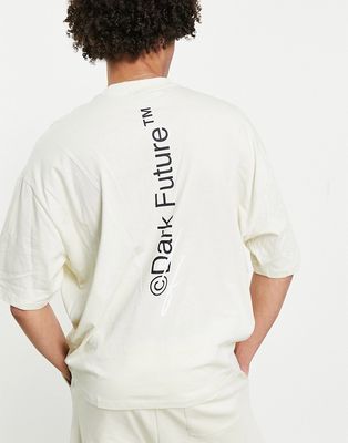 ASOS Dark Future oversized t-shirt with back logo spine print in bone white