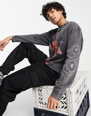 Jaded London oversized long sleeve t-shirt in acid wash black with energy orb print