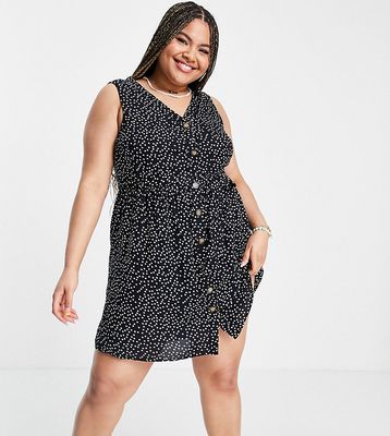 Pieces Curve exclusive tie waist shift dress in black spot-Multi