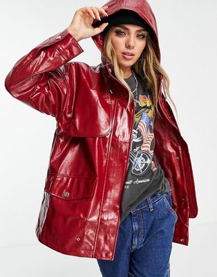Violet Romance vinyl hooded trench in red