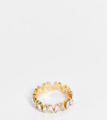 ASOS DESIGN 14k gold plated ring with baguette crystals