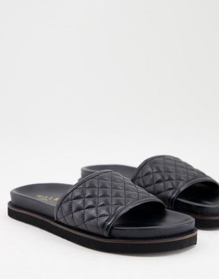Walk London Ronny quilted slide sandals in black leather