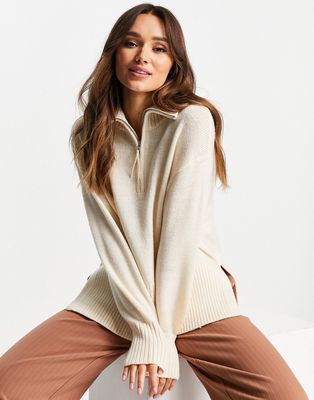 & Other Stories wool zip front sweater in cream-White