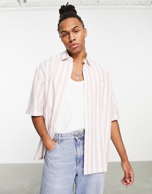 Topman short sleeve shirt in pink stripe