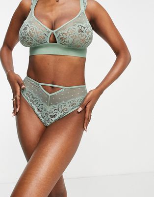 Tutti Rouge Kaitlin textured mesh and lace mix high waist brazilian briefs in basil-Green