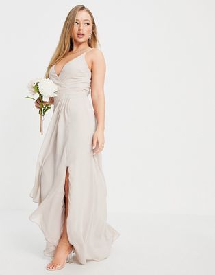 TFNC Bridesmaid cami wrap maxi dress with fishtail in pink