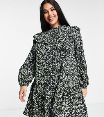 Simply Be smock dress with ruffle detail in floral print-Multi