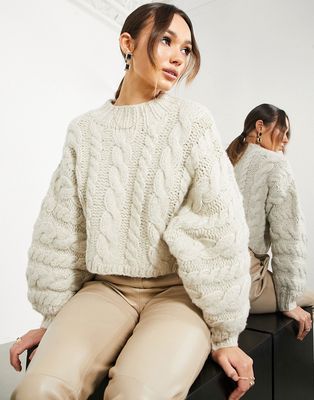 ASOS EDITION hand knit cable sweater in oatmeal-Neutral